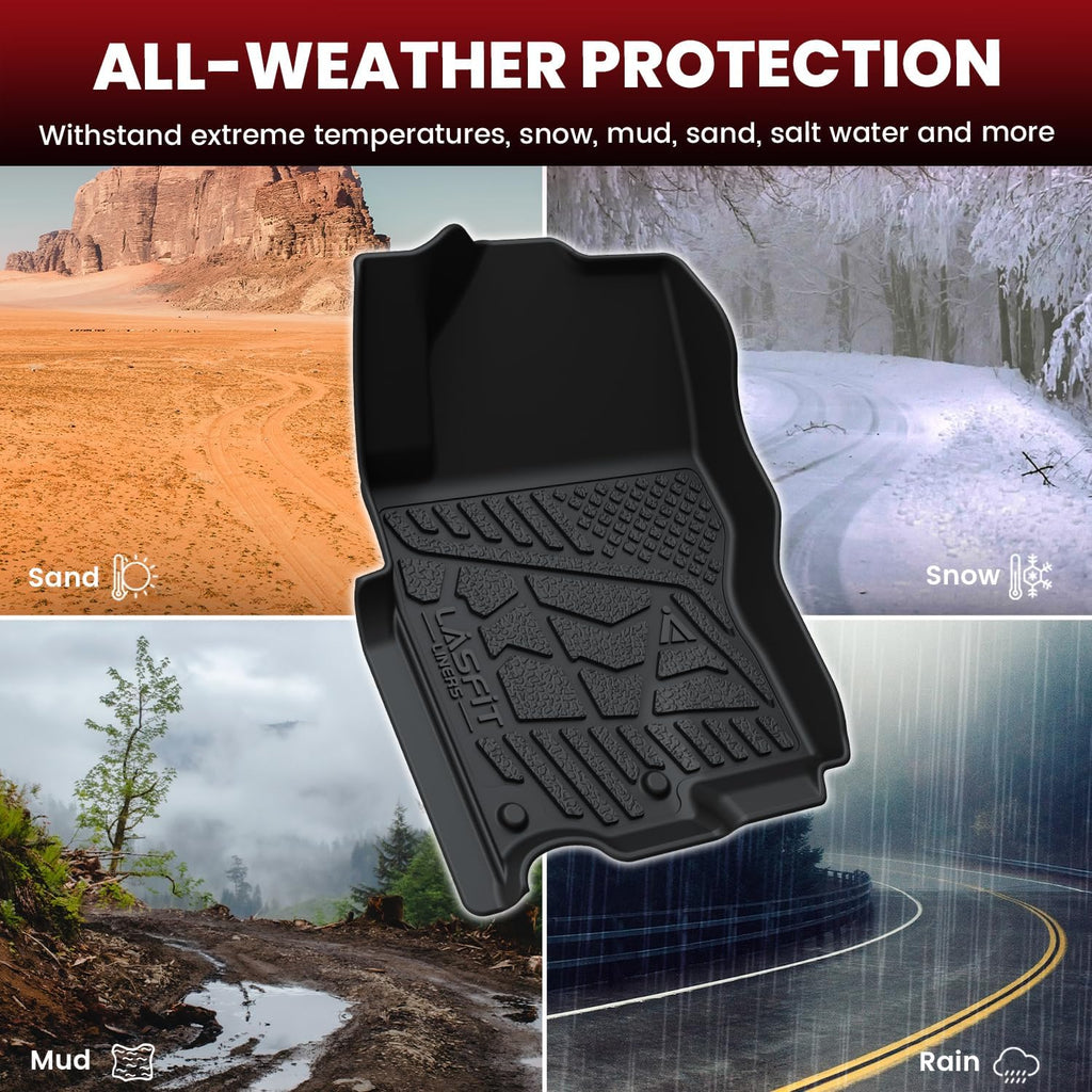 LASFIT Floor Mats for Nissan Frontier 2022-2026 Crew Cab (Not Fit King Cab), All Weather TPE Custom Fit Easy Clean Durable No-Curling Floor Liners for Frontier 1st & 2nd Row Car Mats, Black