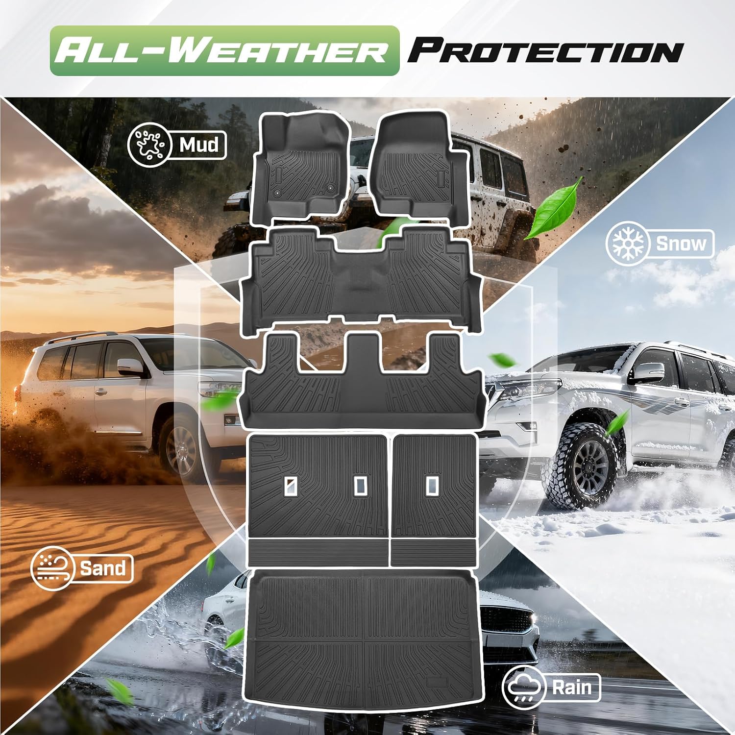 Cartist Floor Mats and Cargo Liner Fit for Ford Expedition MAX (8 Seats-2 Row Bench Seat) 2018-2024 All Weather Floor Mat Expedition Accessories Heavy Duty Carpet Protection (Only Fit MAX)
