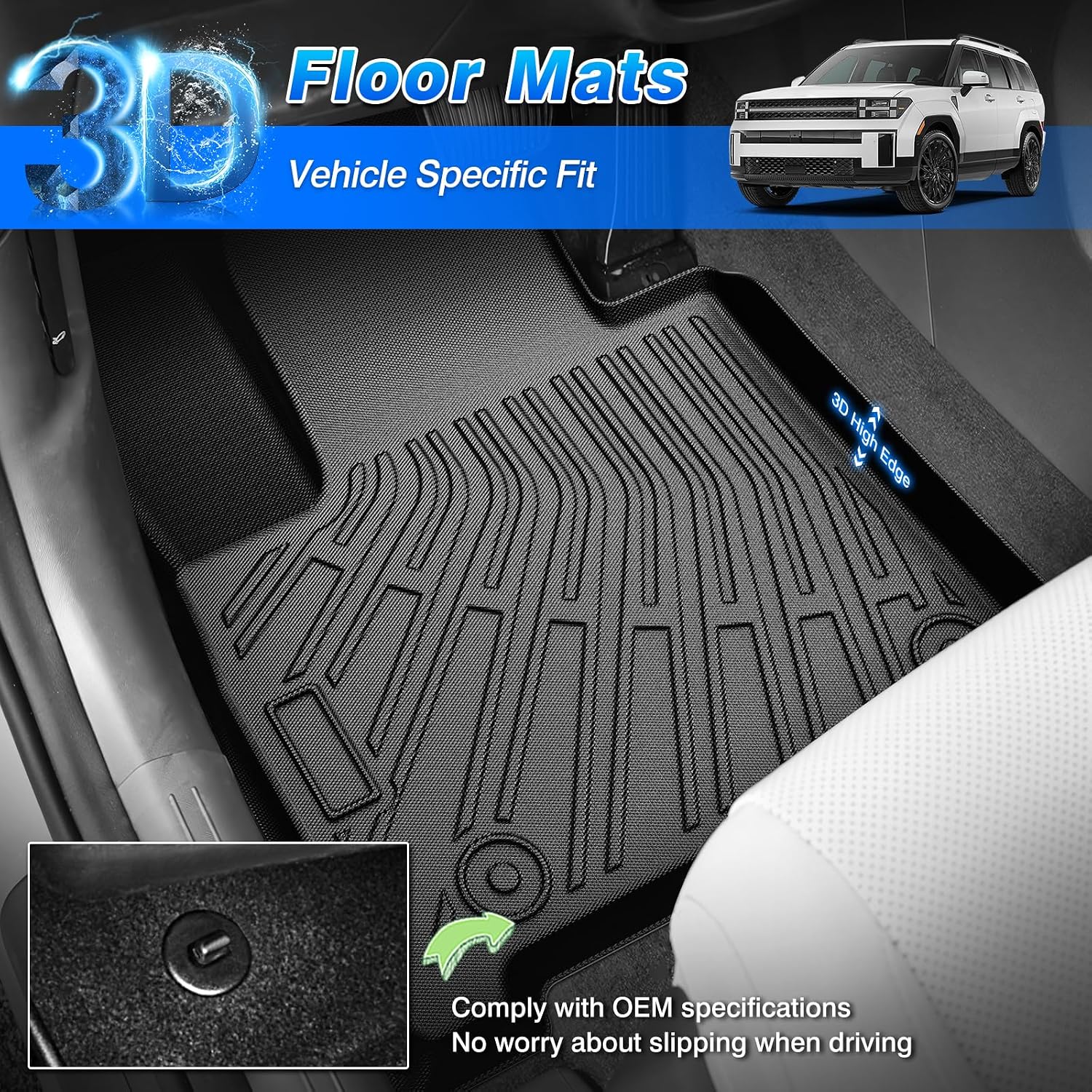 Cartist Floor Mats and Cargo Liner Fit for Hyundai Santa Fe 2024 2025 2026 (Fit Gas Only) All Weather Floor Mat Santa Fe Accessories Heavy Duty Carpet Protection