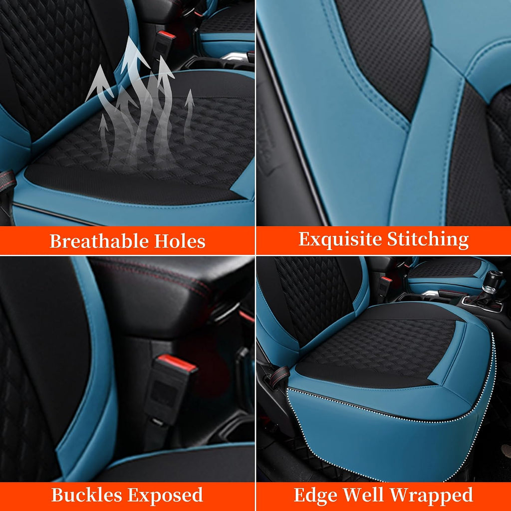Coverado Seat Covers for Jeep Wrangler, Faux Leather Car Seat Covers Custom Fit for Jeep Wrangler JL 4 Door Sahara Sport Rubicon X Unlimited Willys Trims 2018-2026(Blue)