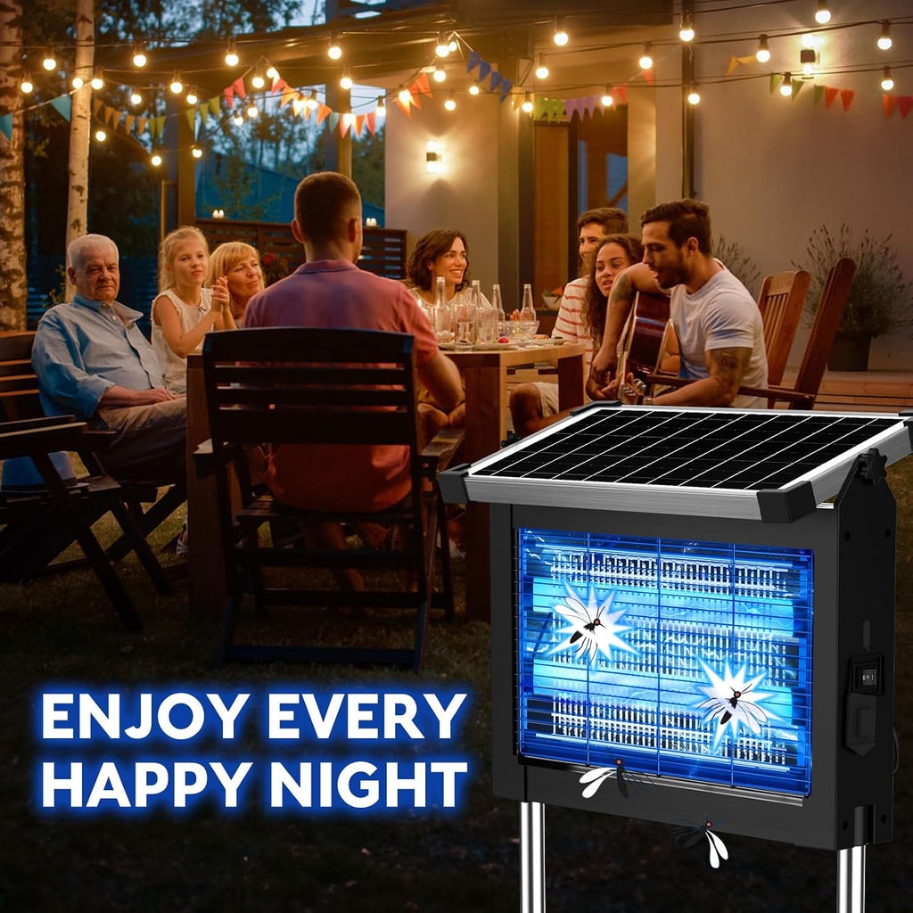 PhatroyYee Solar Bug Zapper Outdoor Indoor, 4000mAh Rechargeable Portable Fly Zapper, 4500V Electric Mosquito Killer with Panel Sensor & 10FT Extension Cord, Waterproof for Patio Camping Home Backyard