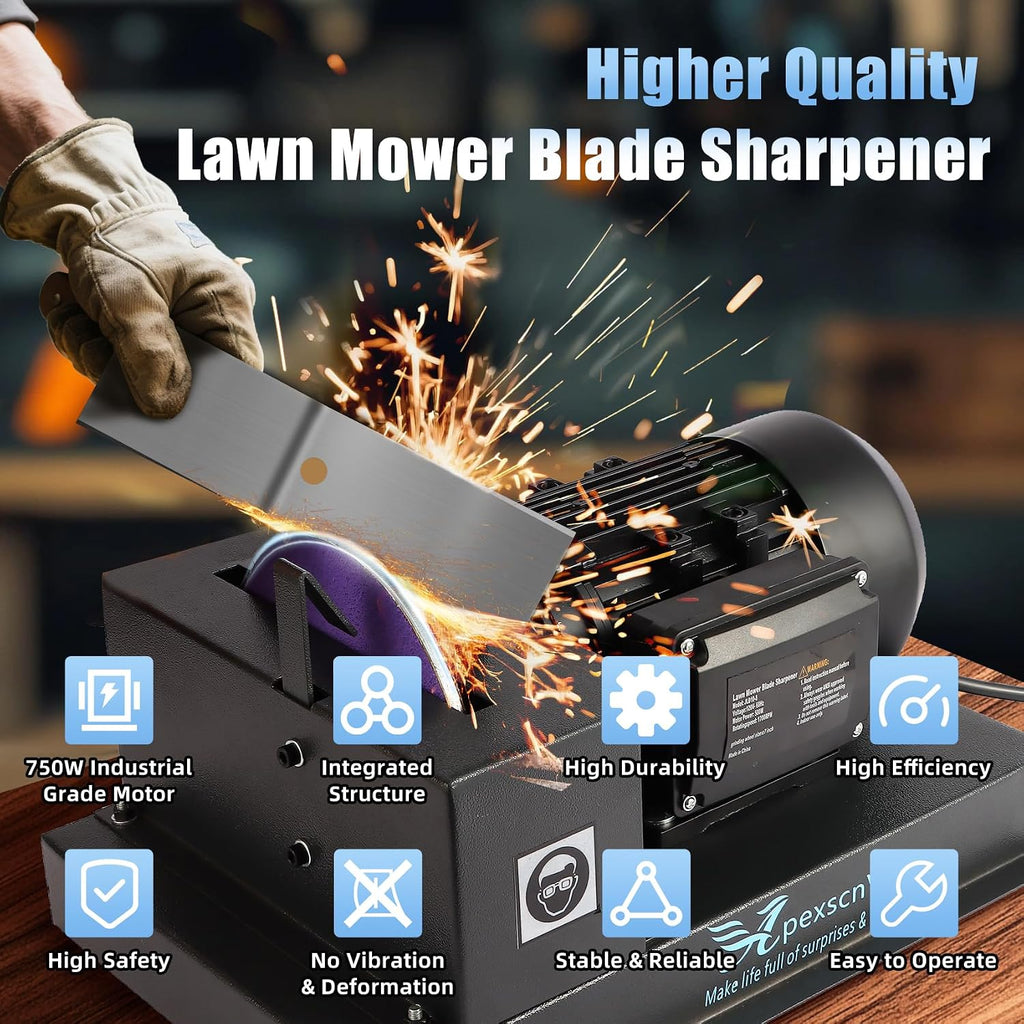 Lawn Mower Blade Sharpener, 1HP 750W Lawn Mower Blade Grinder with 9 in Ceramic Wheel, Flat Blades, Sharpens High/Low Lift, Adjustable Angle Bracket and Blade Balancer, Etc.