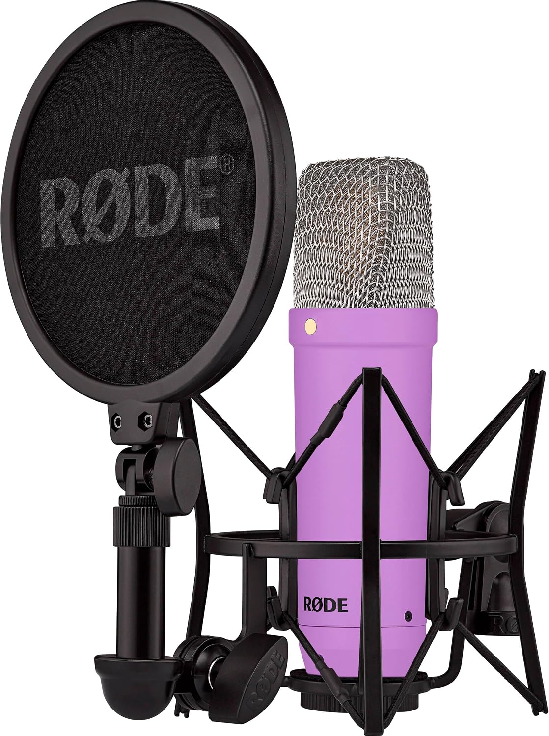 Rode NT1 Signature Series - Purple Condenser Microphone with SM6 Shockmount, Tripod Base Microphone Stand and Pop Filter