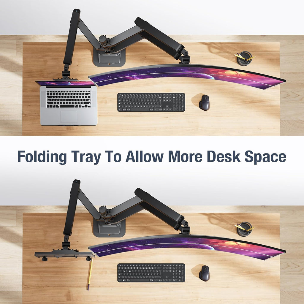 AVLT Laptop & Dual 40 Inch Stacking Monitor Arm Pole Top Mount with USB-C&A Ports-Black, Supports 26.4 lbs (12kg), Ultrawide Screen Fit, VESA Compatible, Multi-Screens, Ergonomic Workspace Upgrade