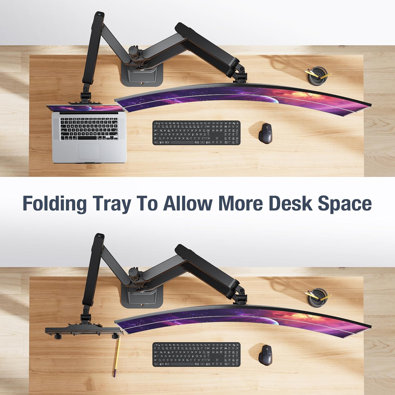 AVLT Laptop & Dual 40 Inch Stacking Monitor Arm Pole Top Mount with USB-C&A Ports-Black, Supports 26.4 lbs (12kg), Ultrawide Screen Fit, VESA Compatible, Multi-Screens, Ergonomic Workspace Upgrade