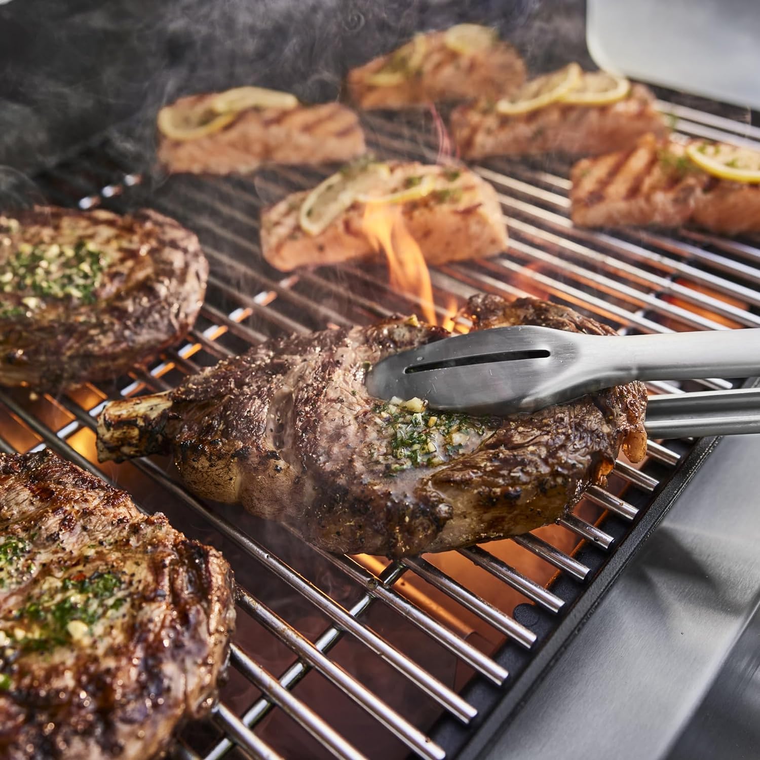 Weber Genesis S-335 Natural Gas Grill for Outdoor Cooking, Stainless Steel, 3 Burners and 1 Side Burner – Stainless Steel Cooking Grates, PureBlu Burners & Sear Zone