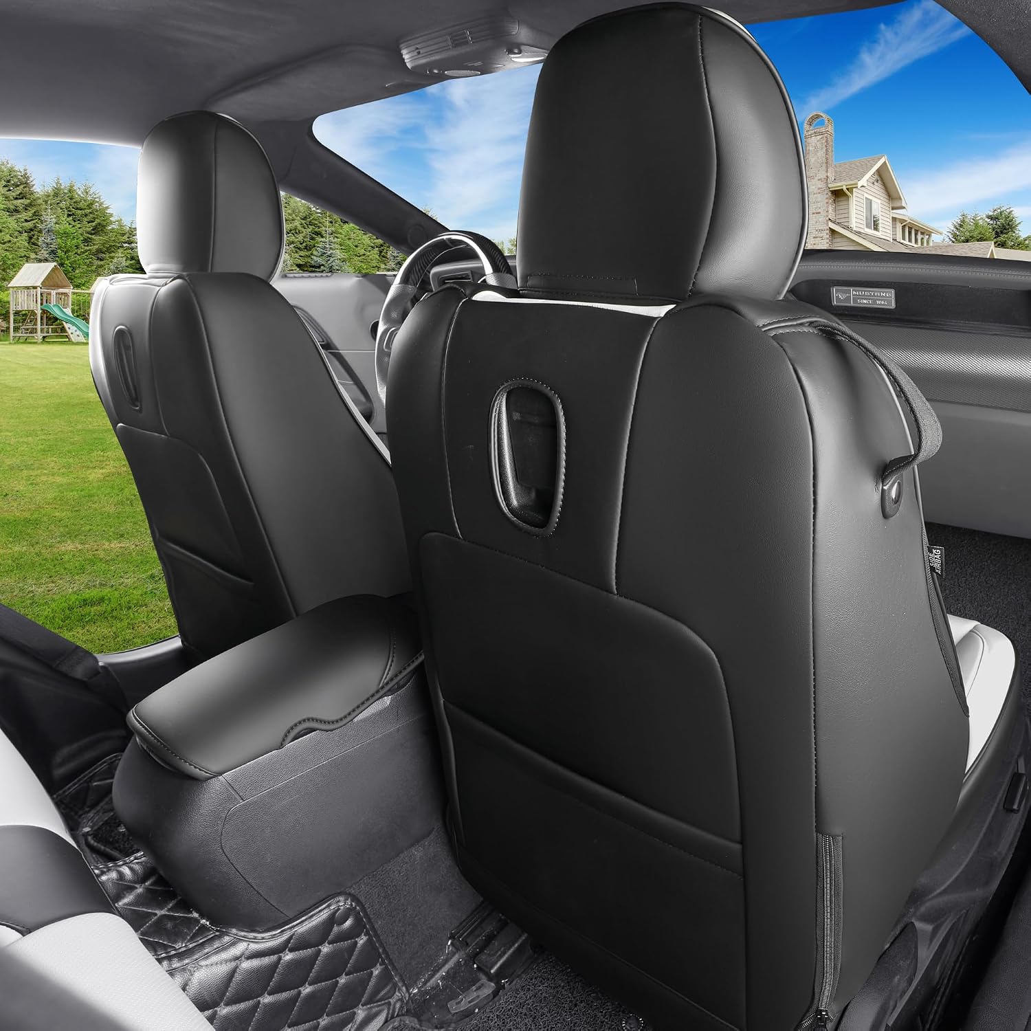 Customized Fit Ford Mustang Coupe Hardtop 2015-2026 Waterproof Leather Car Seat Cover 10PCS (M-Gray&Black)