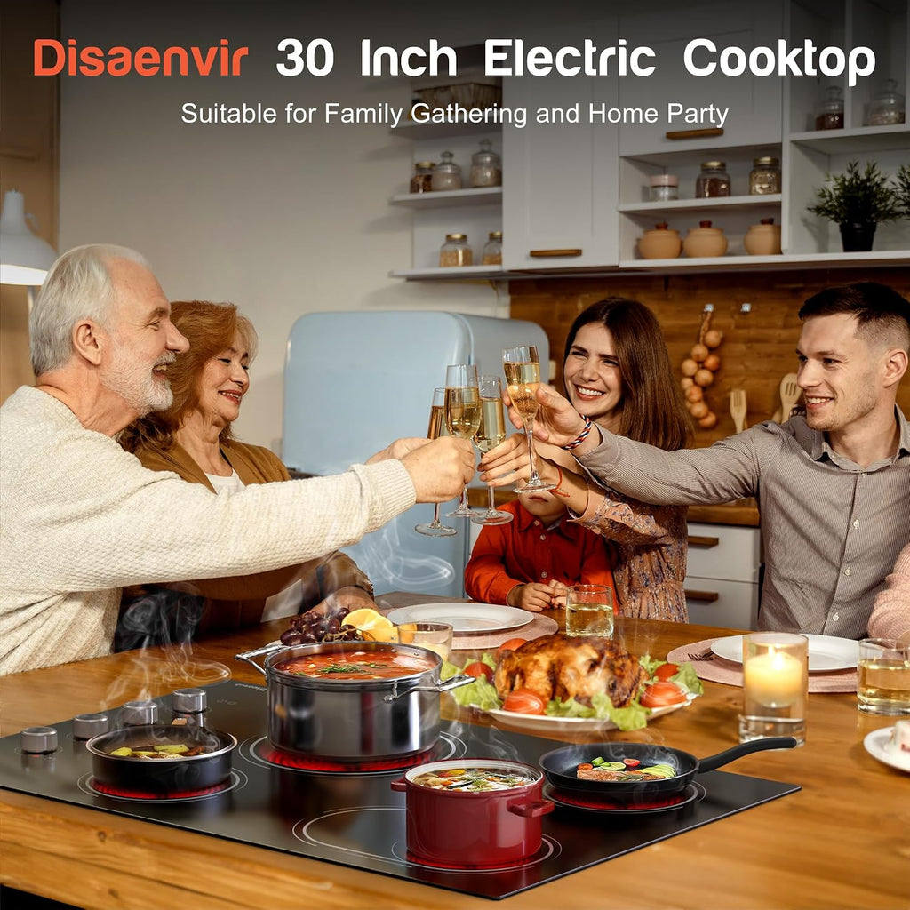 Electric Cooktop 30 Inch - 4 Burner Powerful Glass Electric Stove Top 6700W, 30 Inches Built-in Ceramic Stovetop with Dual & Expanded Ring, Knob Control, 220V - 240V Hard Wire(No Plug)