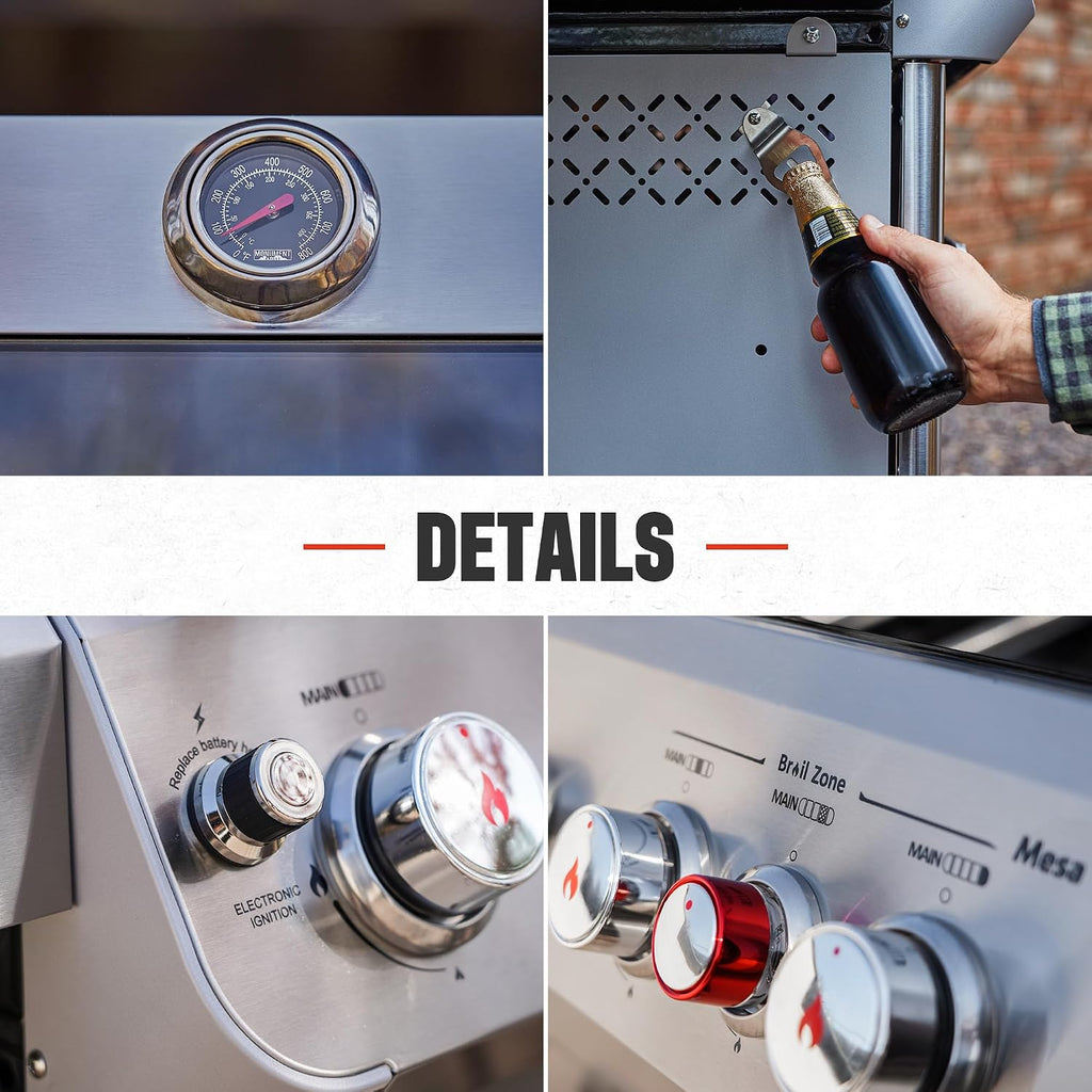 Monument Grills 4+1 Burner Natural Gas Grill with Hose, 50,000 BTU Stainless Steel Outdoor Patio Barbecue Grill with Cover, Fast Heating, Knob Control, and Easy Cleanup, M415BZNG
