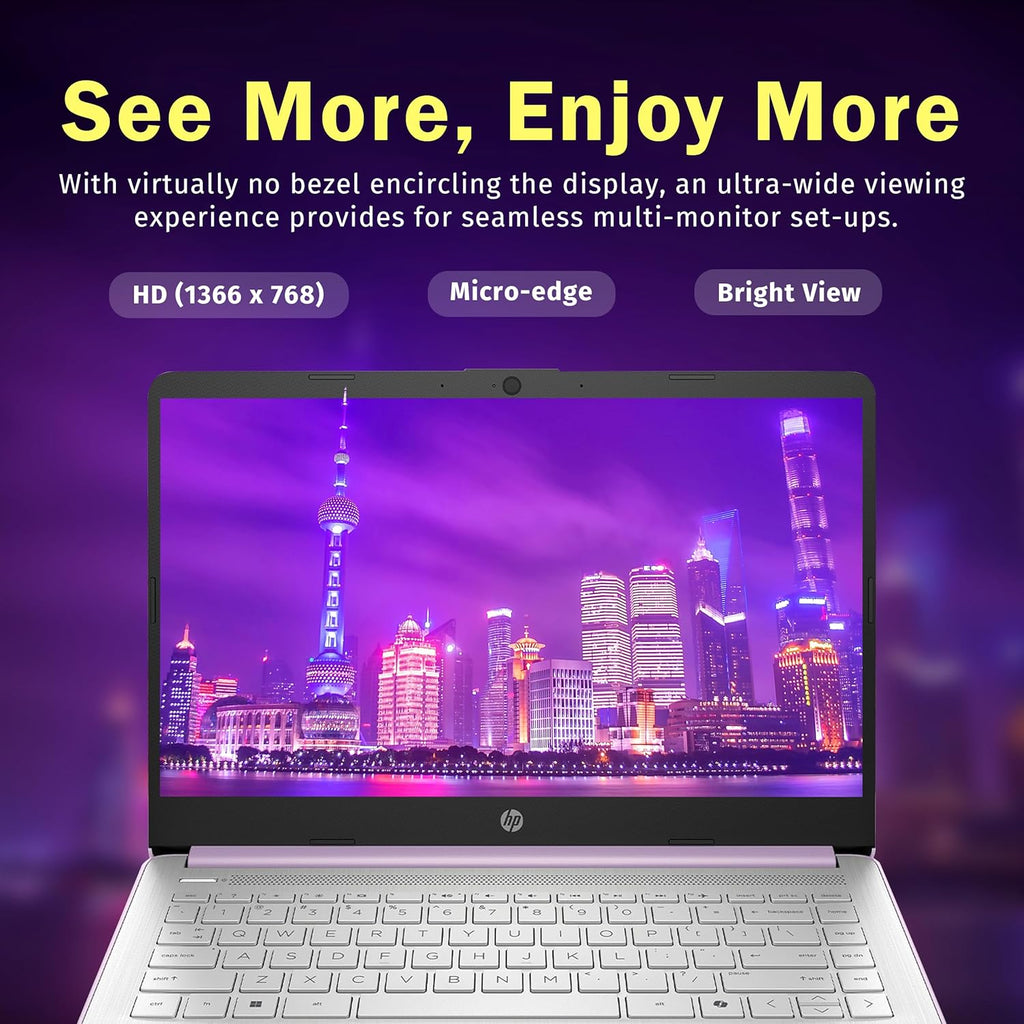 HP Stream 14' HD Laptop, Intel Processor N150, 4GB RAM, 128GB UFS, Intel Graphics, Webcam, Bluetooth, Windows 11s, Purple (Renewed)