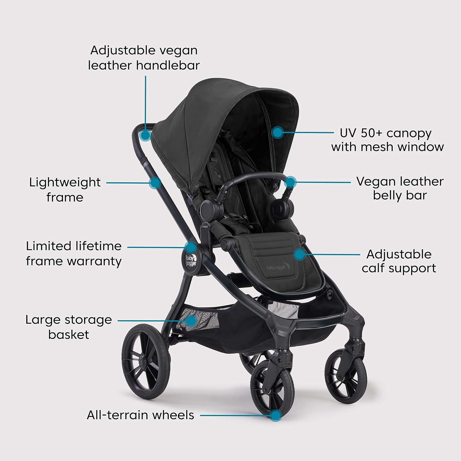 Baby Jogger® City Sights® Travel System - Convertible Stroller with Included City GO Infant Car Seat Rich Black