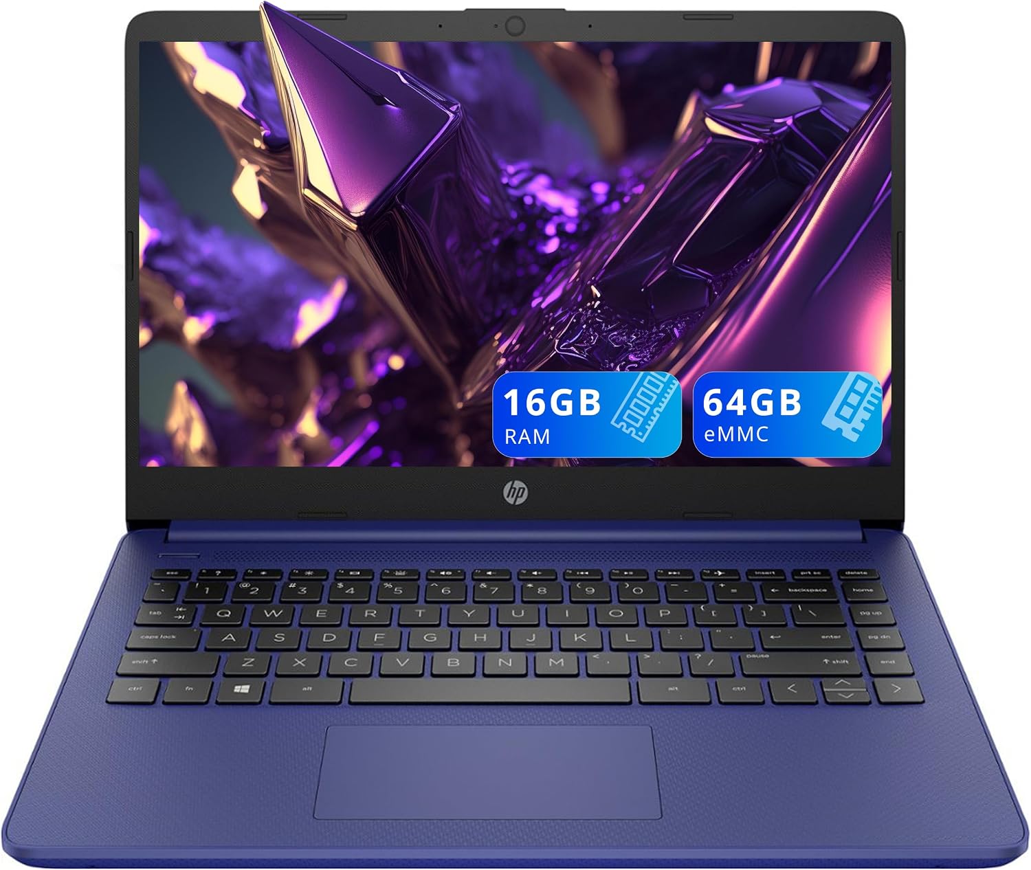 HP Stream 14' Micro-Edge HD Touchscreen Laptop, Intel Celeron N4020, 16GB RAM, 64GB eMMC, Wi-Fi 5, Bluetooth, Windows 11, Blue (Renewed)
