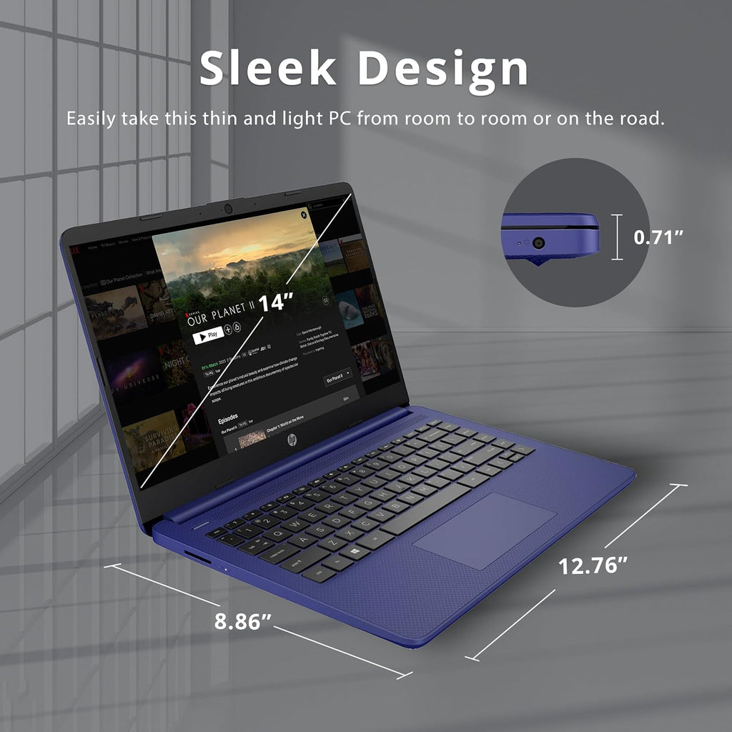 HP Stream 14' Micro-Edge HD Touchscreen Laptop, Intel Celeron N4020, 16GB RAM, 64GB eMMC, Wi-Fi 5, Bluetooth, Windows 11, Blue (Renewed)
