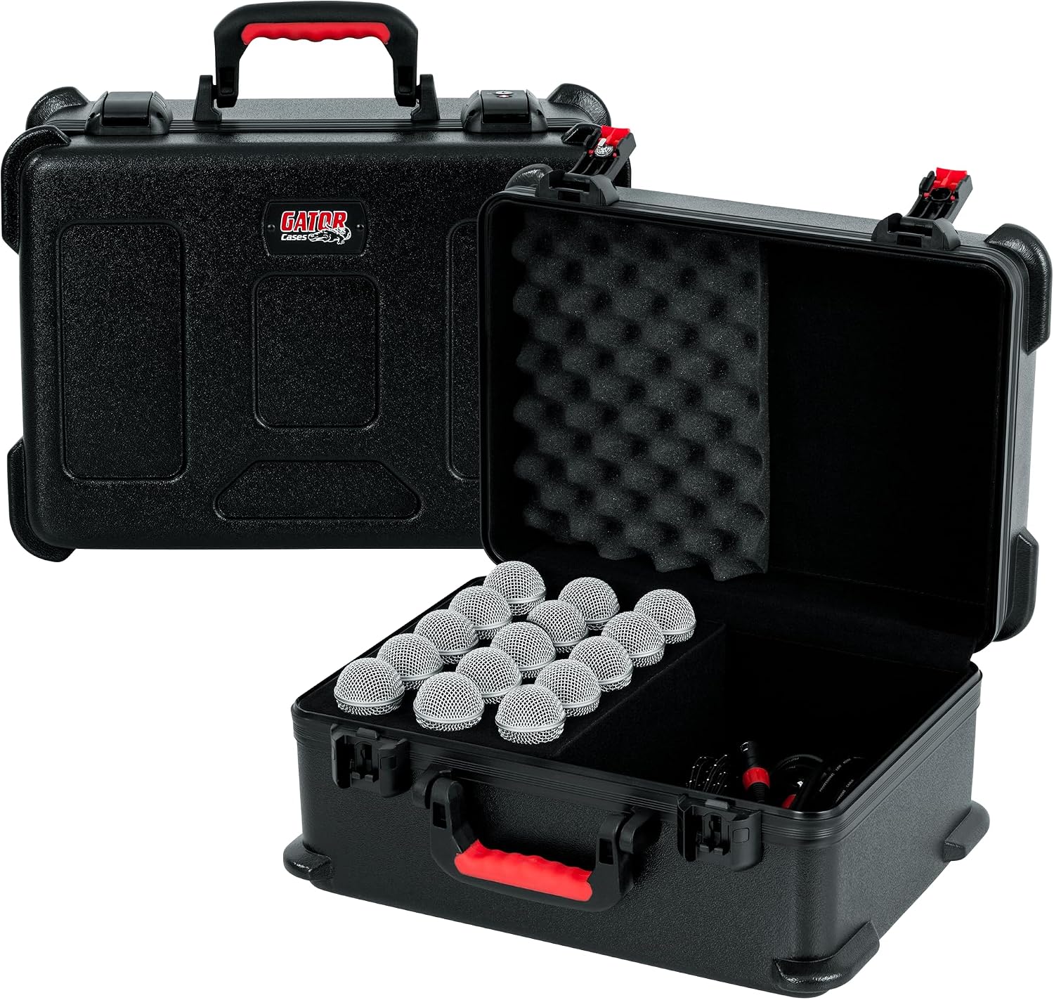 Gator Cases Molded Flight Case to Hold Up to (15) Wired Microphones with TSA Approved Locking Latch and Cable Storage; (GTSA-MIC15)