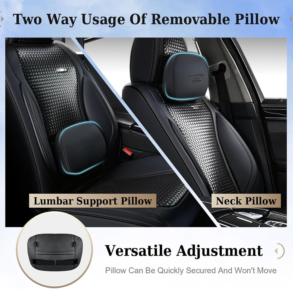 Coverado Car Seat Covers Full Set, Black Seat Covers for Cars, Waterproof Nappa Leather Automotive Seat Covers with Lumbar Head Pillow, Car Seat Protectors, Universal Fit for Most Cars SUV