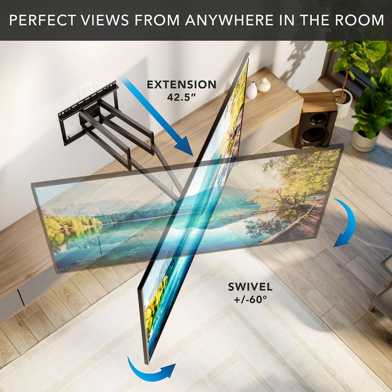 Mount-It! Long Arm Full Motion TV Wall Mount, Extra Long 42.5-Inch Extension, Heavy-Duty Dual Arm Articulating Mount for 43–100 Inch TVs, Swivel Tilt Corner Compatible, Max VESA 800x600, 132 lbs