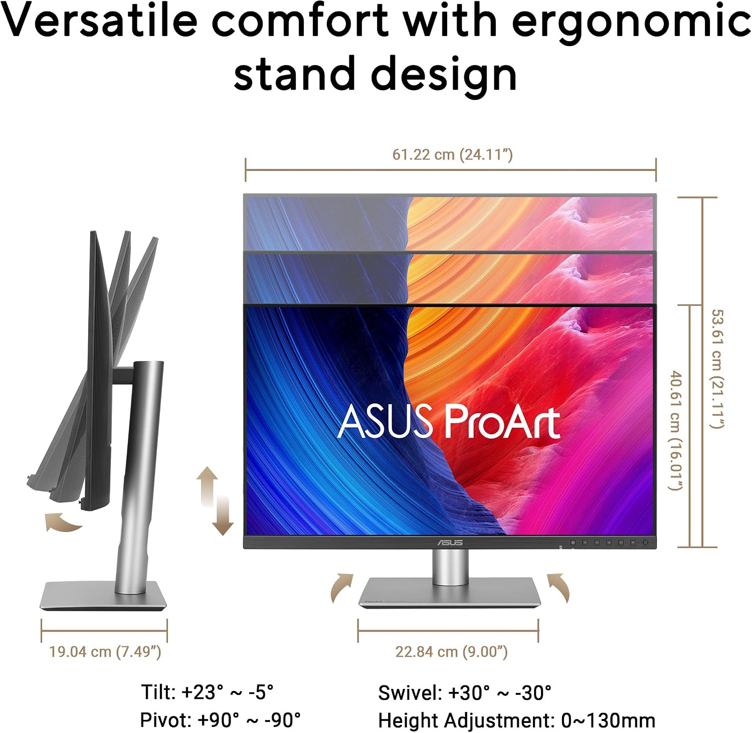 ASUS ProArt Display 27' 1440P Professional Monitor (PA278QGV) – IPS, QHD (2560 x 1440), 95% DCI-P3, Color Accurate, ΔE<2, Calman Verified, 120Hz, HDR-10, Light Sync, Ergonomic, 3 yr Warranty