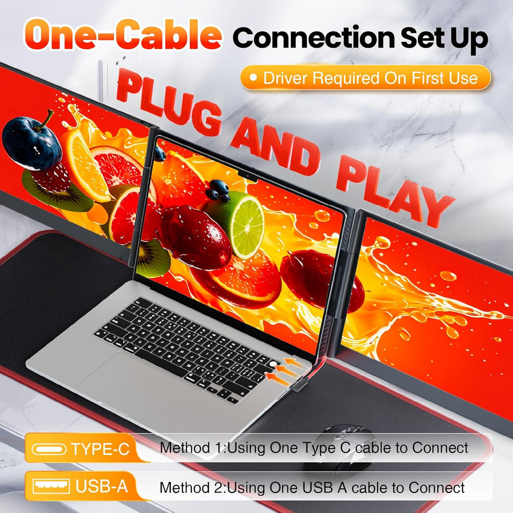 Laptop Screen Extender Triple Monitor, 15.6' FHD 1080P USB-C One Cable Plug n Play Portable Monitor for Laptops 13-17', 0.16' Ultra-Slim Travel Monitor for Mac/Win/Android (Driver Required)