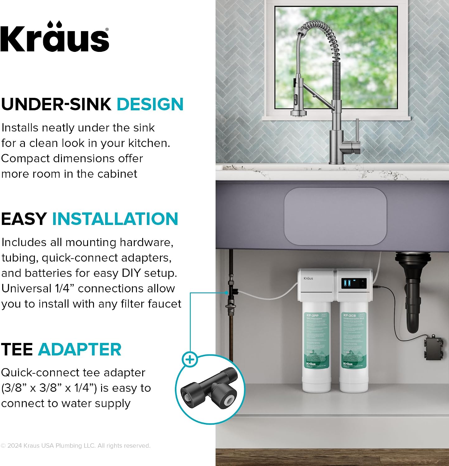 KRAUS Purita 2-Stage Under Sink Water Filtration System with Digital Display Monitor, FS-1001
