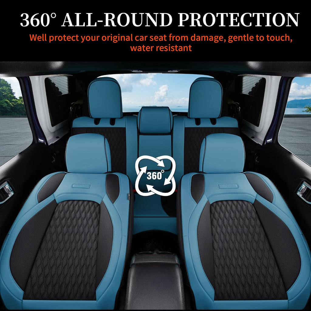 Coverado Seat Covers for Jeep Wrangler, Waterproof Leather Car Seat Covers for Truck Automotive Seat Covers Custom Fit for 2018-2026 Jeep Wrangler JL Seat Covers 2-Door/4-Door Full Coverage (Blue)