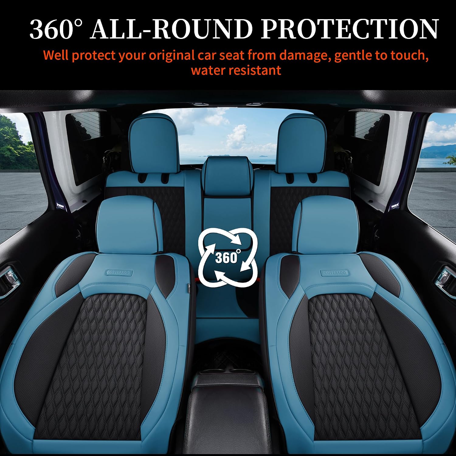Coverado Seat Covers for Jeep Wrangler, Waterproof Leather Car Seat Covers for Truck Automotive Seat Covers Custom Fit for 2018-2026 Jeep Wrangler JL Seat Covers 2-Door/4-Door Full Coverage (Blue)