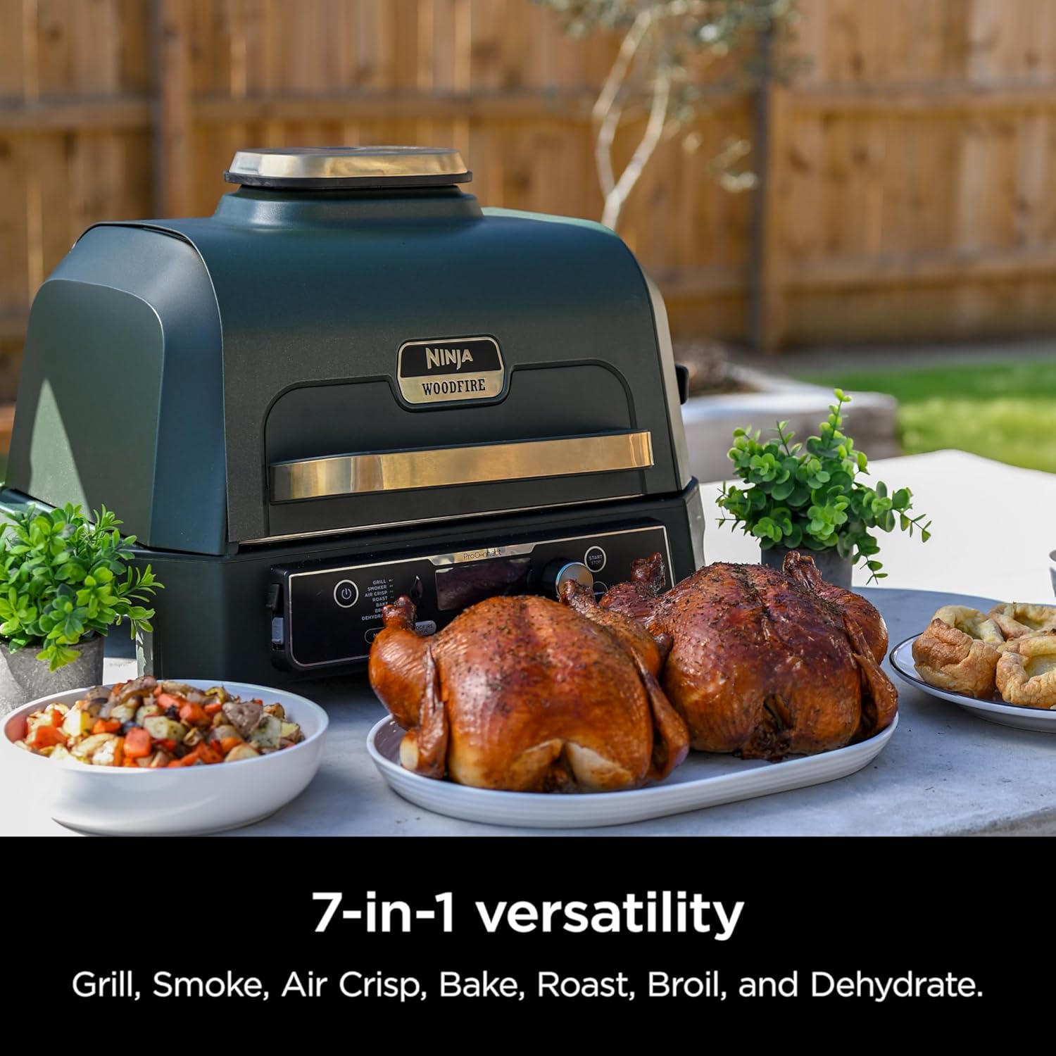 Ninja Woodfire Pro Connect XL Outdoor Grill & Smoker | Bluetooth, App Enabled | 7-in-1 Grill, BBQ Smoker, Outdoor Air Fryer | Woodfire Technology | Built-In Thermometer | Black & Gold | OG951BK1