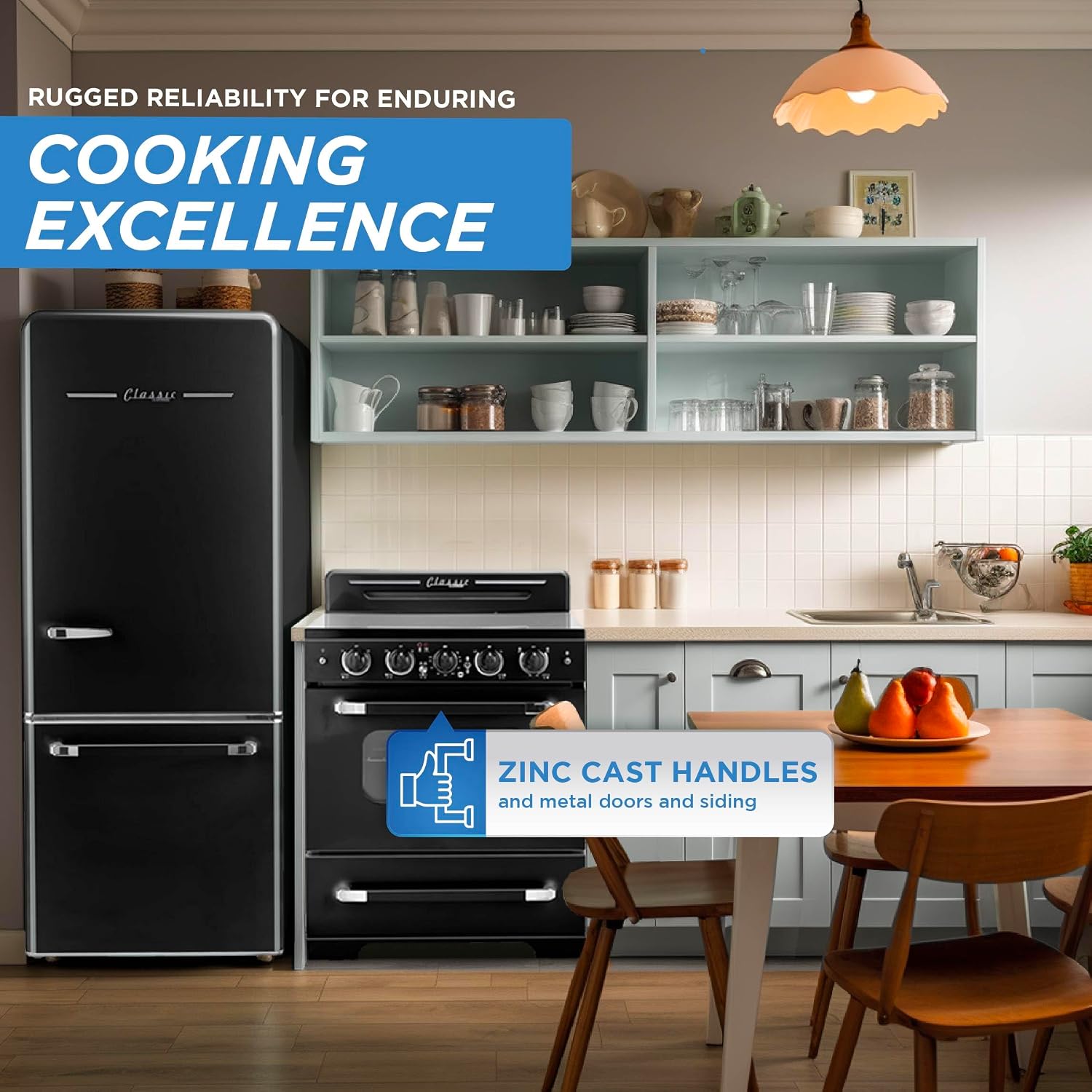 Unique Appliances Classic Retro Radiant Electric Range, Freestanding Electric Range with 5-Element Glass Cooktop, Convection Oven, and Oven Light, 30', Midnight Black