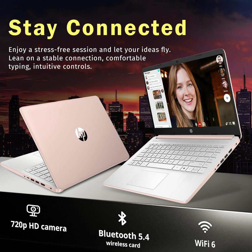 HP Stream 14' HD Anti-Glare Laptop, Intel Processor N150, 16GB RAM, 128GB UFS, Webcam, Wi-Fi 6, Long Battery Life, Copilot, Win 11 S, Gold (Renewed)