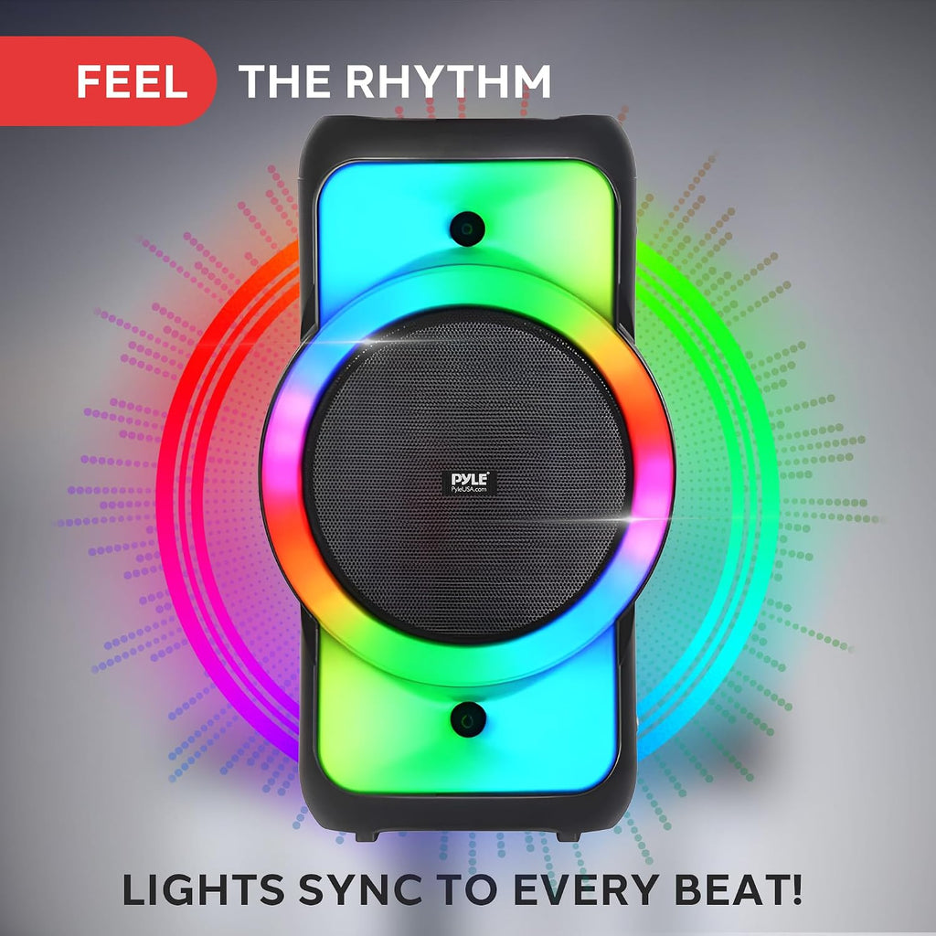 Pyle Bluetooth Party Speaker, 160W Bluetooth Party Box Speaker with True Wireless Stereo System, Powerful Bass and Clear Treble, Carry Bag, Tripod, TWS, FM Radio, USB, AUX and Mic Inputs, 15'x12'x24'