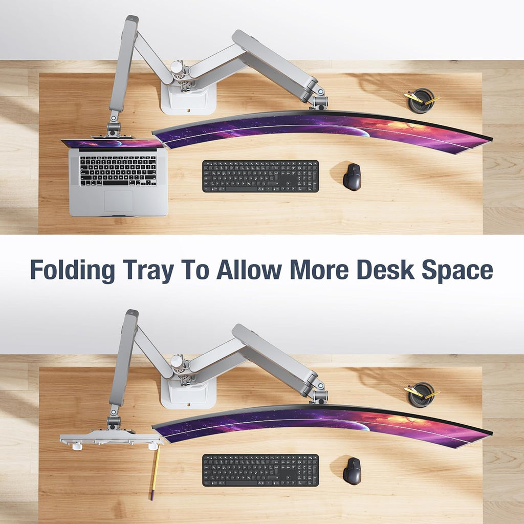 AVLT Laptop & Dual 40 Inch Stacking Monitor Arm Pole Top Mount with USB-C, A Ports - Gray, Supports 26.4 lbs (12kg), Ultrawide Screen Fit, VESA Compatible, Multi-Screens, Ergonomic Workspace Upgrade
