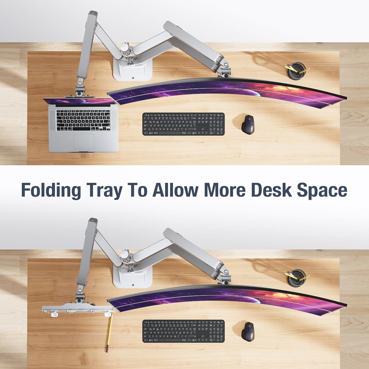 AVLT Laptop & Dual 40 Inch Stacking Monitor Arm Pole Top Mount with USB-C, A Ports - Gray, Supports 26.4 lbs (12kg), Ultrawide Screen Fit, VESA Compatible, Multi-Screens, Ergonomic Workspace Upgrade