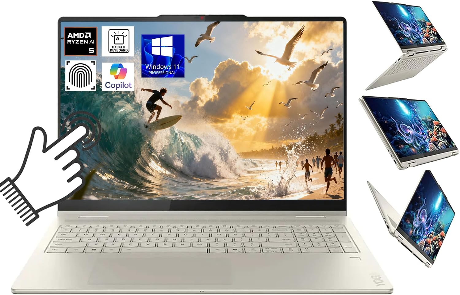Lenovo Yoga 7 2-in-1 Laptop 16' 2K Touchscreen, AMD Ryzen AI 5 340 Up to 4.8GHz, AMD Radeon 840M, 16GB LPDDR5X, 1TB SSD, WiFi 7, Backlit KB, Fingerprint, Windows 11 Pro W/BWE Accessorie