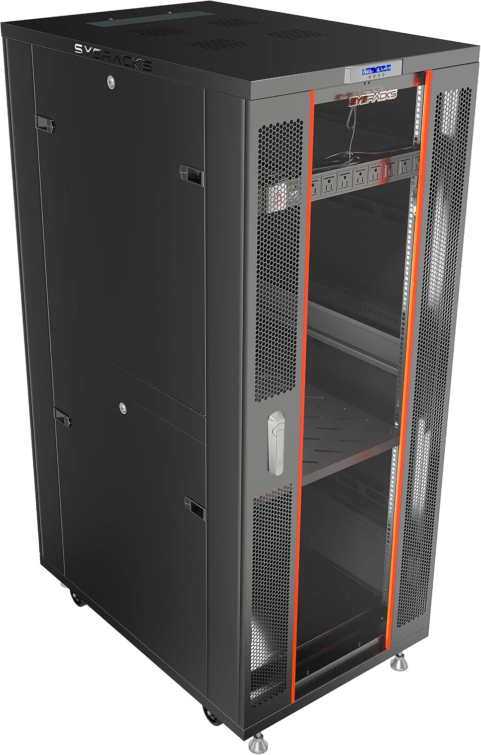 42U Server Rack Cabinet, 19' Floor Standing Enclosed Network Cabinet, 39' Deep IT Rack with Glass Door, 4 Fans, Temperature Control, PDU, Shelf