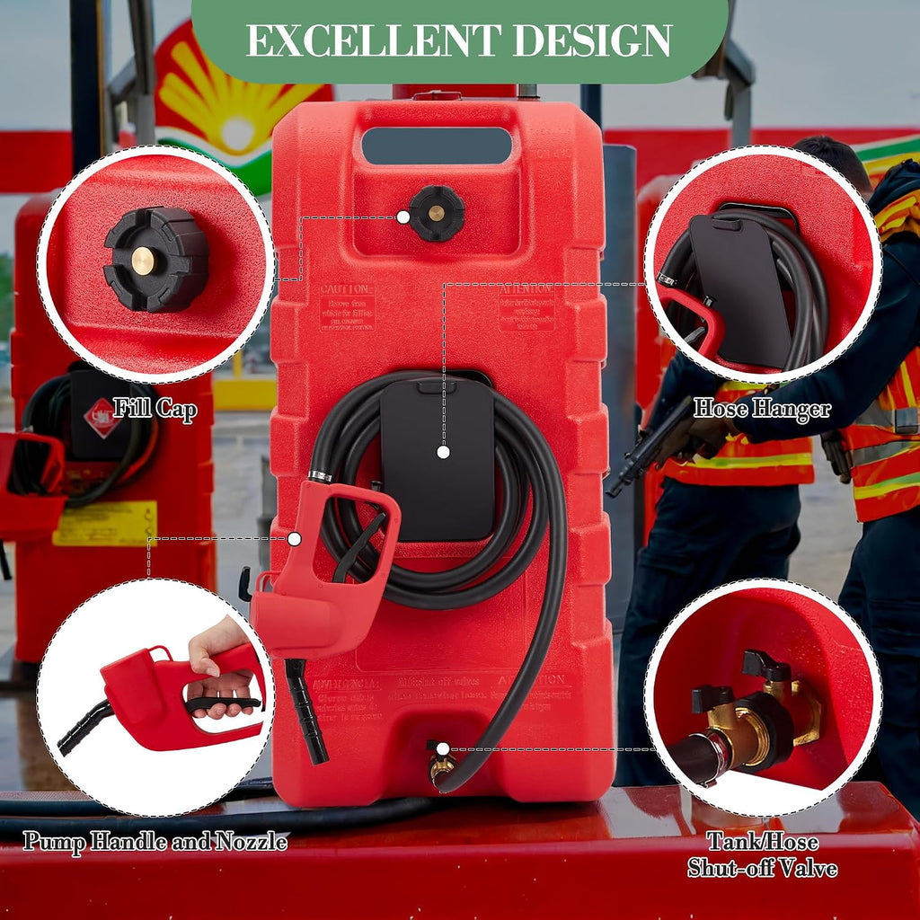 15 Gallon Portable Gas Tank with Caster,LE Fluid Transfer Siphon Pump,Fuel Caddy With 10Ft Hose. Delivery Hose Diesel Fuel Gas Can for Cars, Lawn Mowers, Boats Red/Gray/Yellow, Portable Diesel Can