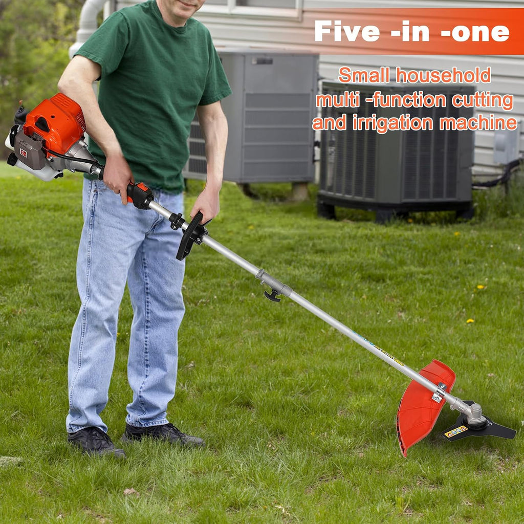 Gas Weed Wacker, 52cc 2-Stroke 5 in 1 Multi-Functional Lawn Mower Hedge Trimmer Pruners Gas Powered Brush Cutter, Weed Eater for Grass and Bush Shipping from US (Red)