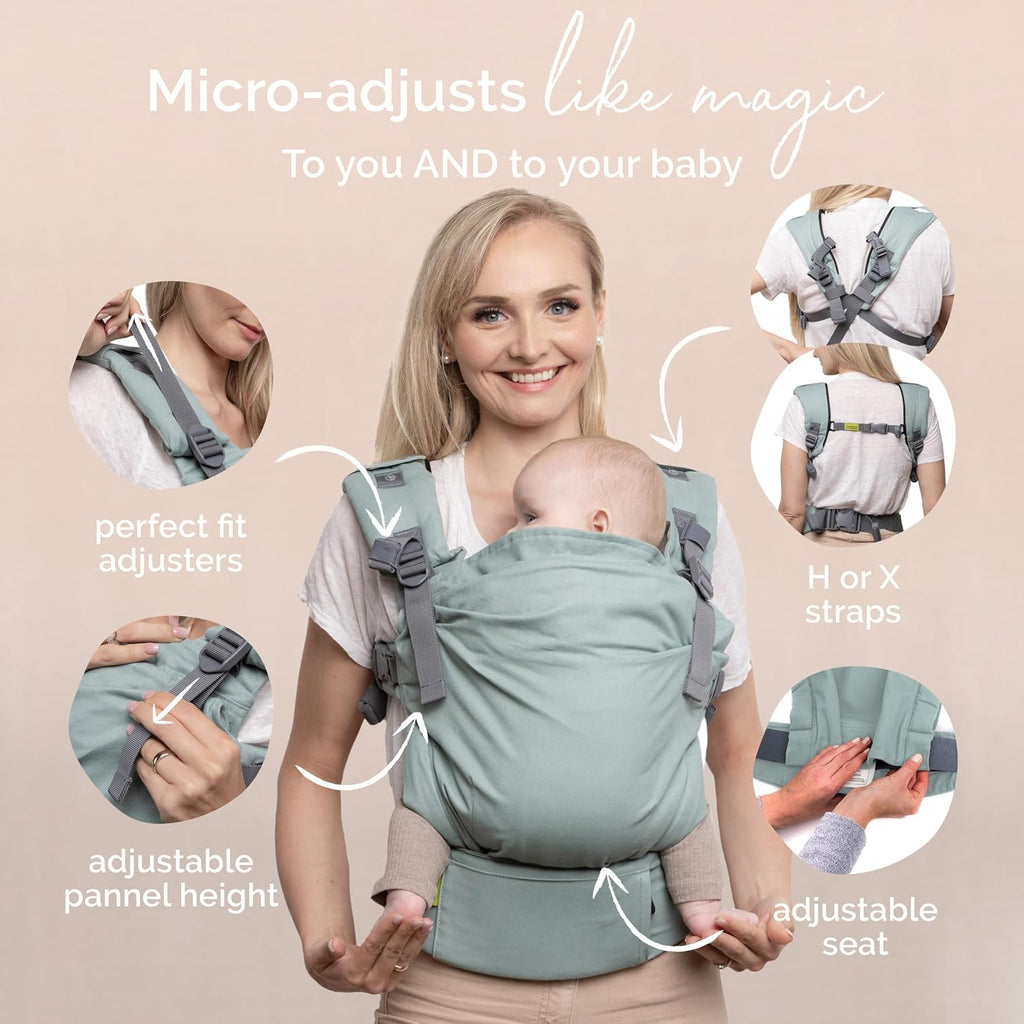 Boba X Baby Carrier - Newborn to Toddler Adjustable, 2-in-1 Convertible Front and Backpack Carrier 7 to 45 lbs, Ergonomic Baby Carrier with Crossable Straps (Sea Mist)