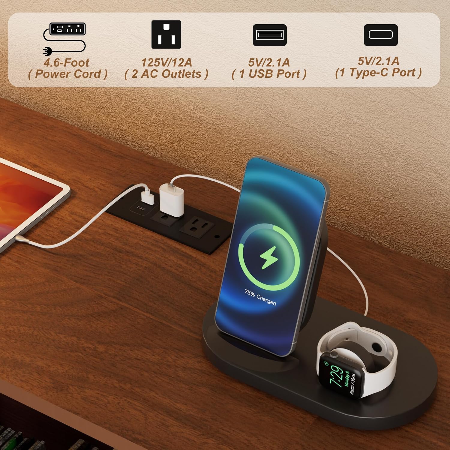 Vinyl Record Player Stand with LED Lights & Charging Station, Large Record Holdert with Sliding Door for Turntable, Speakers, Modern Media Cabinet for Living Room Bedroom (Walnut, 55in)