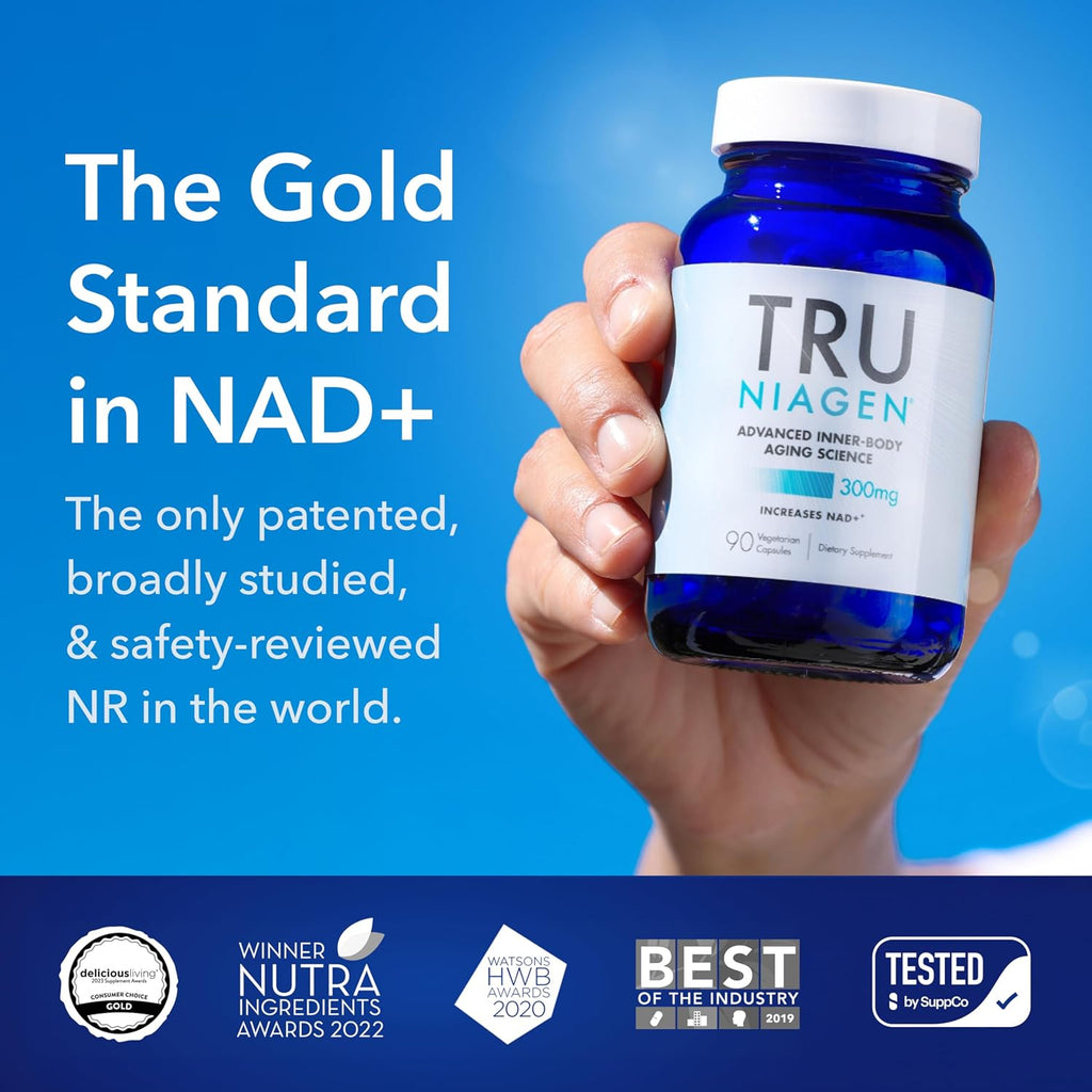 TRU NIAGEN Patented NAD Supplement for Brain Function, Anti Aging & Cell Regeneration, 300mg Niagen, 90 Servings | Supports Cellular Energy, Muscle | Nicotinamide Riboside (NR) Take 1 Daily | 2 Bottle
