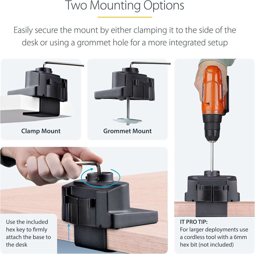 StarTech.com Desk Mount Monitor Arm w/ 2X USB 3.0 Ports for VESA Display up to 34' (17.6lb/8kg), C-Clamp/Grommet, Mechanical Spring