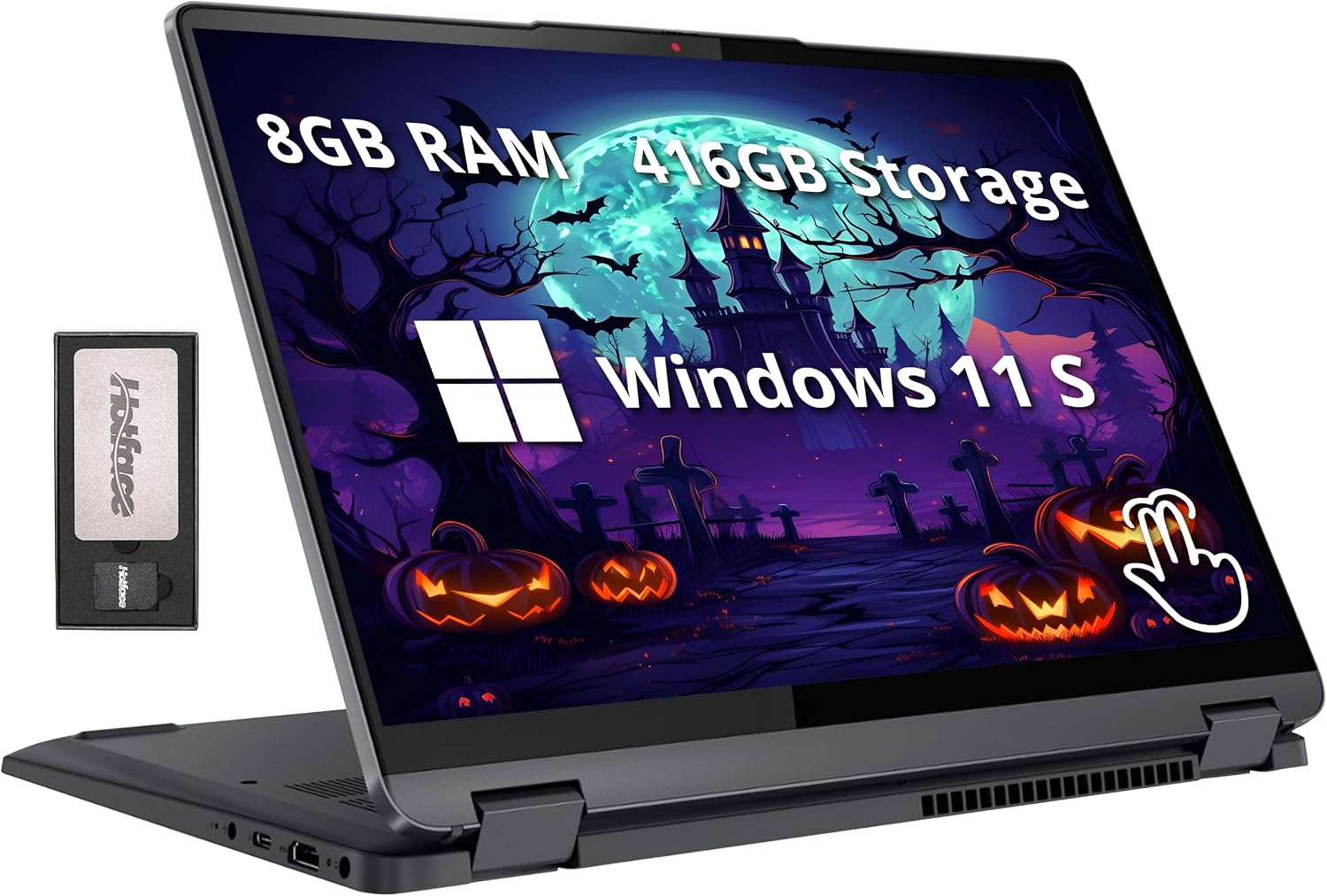 Lenovo IdeaPad Flex 5i 2-in-1 14' FHD+ Touchscreen Laptop, Intel i3-1215U, 8GB LPDDR4, 416GB Storage(256GB SSD +160GB Docking Station Set), Backlit Keyboard, Fingerprint Reader, Win 11 S, Storm Grey