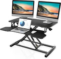 FITUEYES Height Adjustable Standing Desk 32' Wide Sit to Stand Converter Stand Up Desk Tabletop Workstation for Dual Monitor Riser FSD308001WB