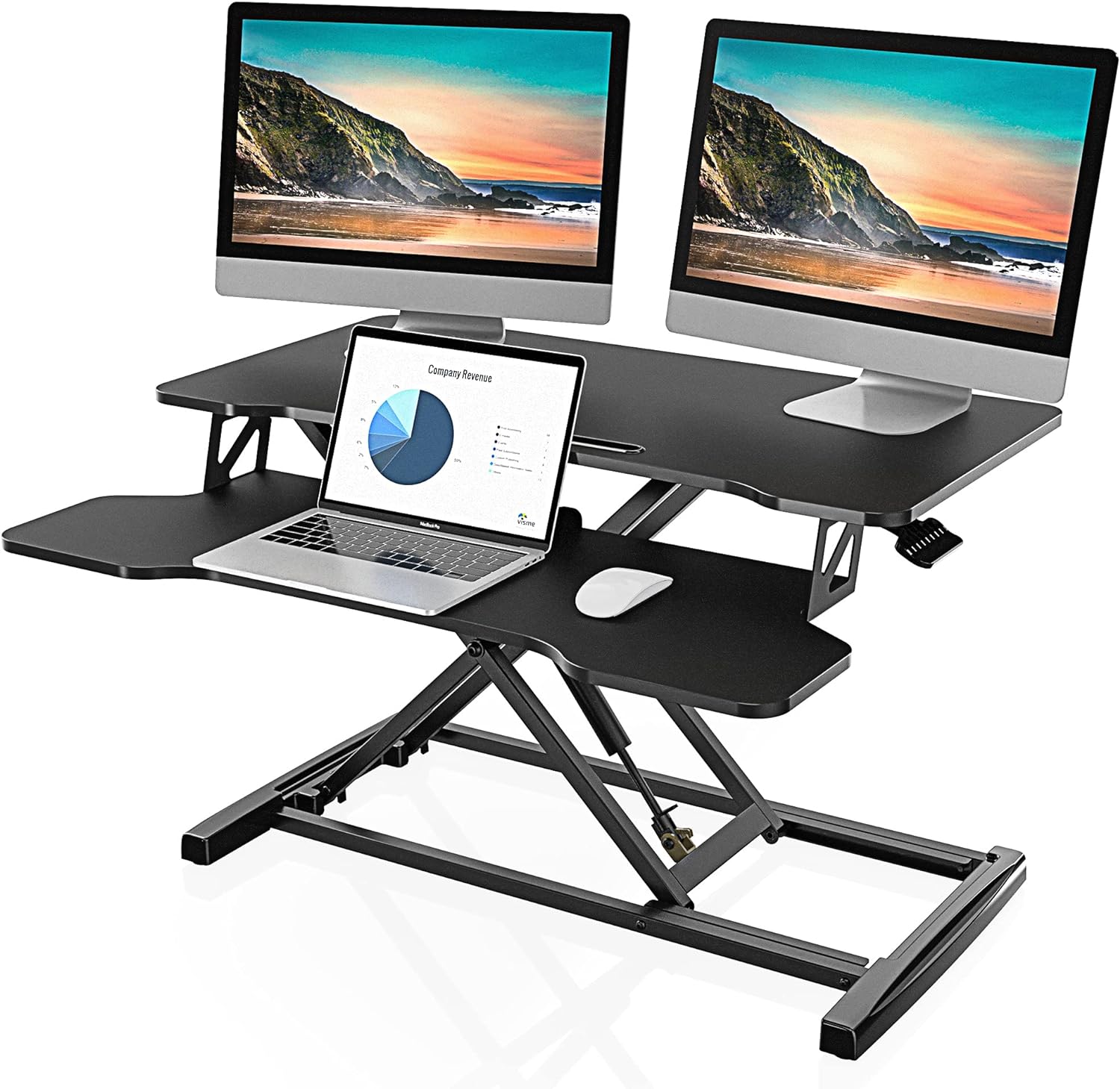 FITUEYES Height Adjustable Standing Desk 32' Wide Sit to Stand Converter Stand Up Desk Tabletop Workstation for Dual Monitor Riser FSD308001WB