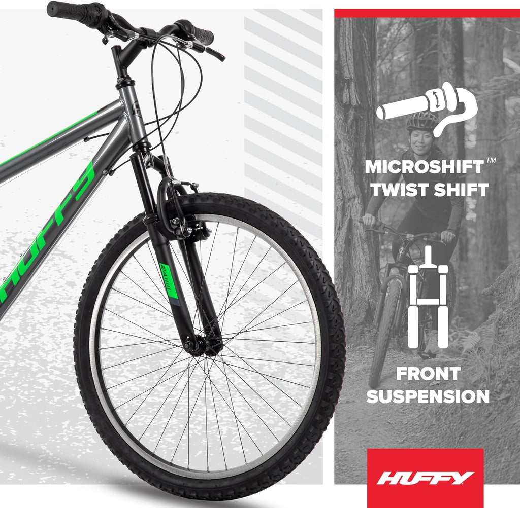 Huffy Stone Mountain Bike for Men and Women, 20'/24'/26', 6-Speed (20') or 21-Speed, Front or Dual Suspension (Varies), Multiple Colors, Adjustable Saddle, Shimano Equipped, All-Terrain Tires