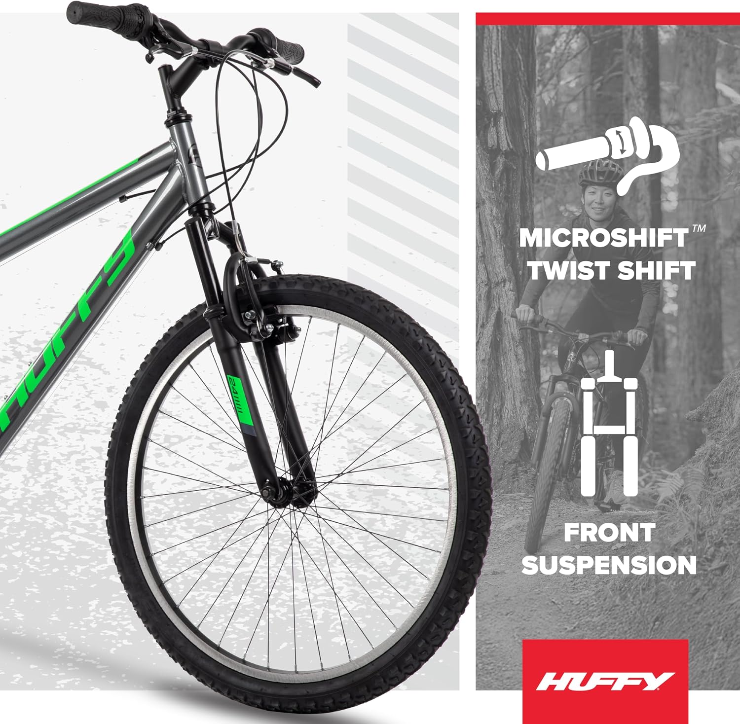 Huffy Stone Mountain Bike for Men and Women, 20'/24'/26', 6-Speed (20') or 21-Speed, Front or Dual Suspension (Varies), Multiple Colors, Adjustable Saddle, Shimano Equipped, All-Terrain Tires
