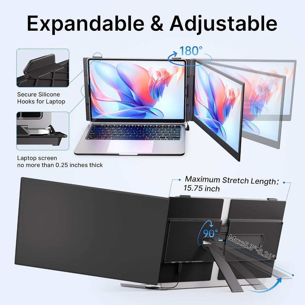 Laptop Screen Extender - Ultra-Thin 1.3lbs 14' FHD IPS Dual Portable Monitor Extension for Laptop, Attachment Plug & Play for 13-17' Laptops, Second Extra Travel Display for Windows/Mac/Android