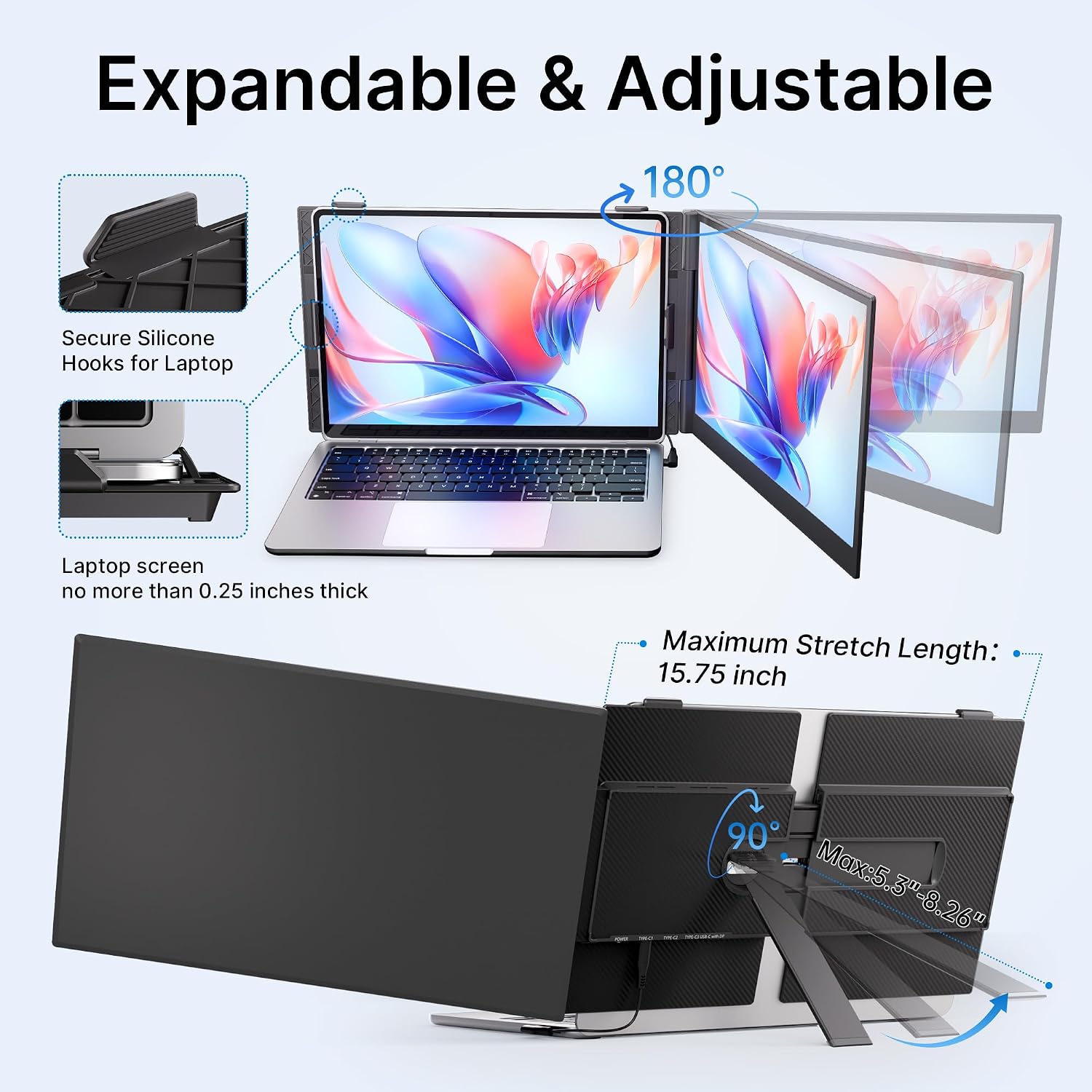 Laptop Screen Extender - Ultra-Thin 1.3lbs 14' FHD IPS Dual Portable Monitor Extension for Laptop, Attachment Plug & Play for 13-17' Laptops, Second Extra Travel Display for Windows/Mac/Android