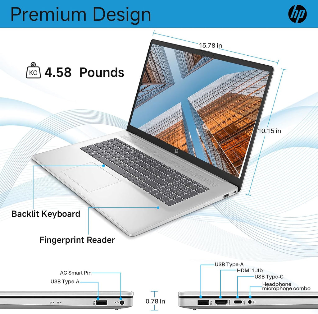 HP High-Performance 17 Business Laptop, 17.3' HD+ Display, Intel 10-Core i5-1334U, 16 GB RAM, 1 TB SSD, Backlit Keyboard, Fingerprint, WiFi 6, HD Webcam, HDMI, Windows 11 Pro, w/Acccessories Kit