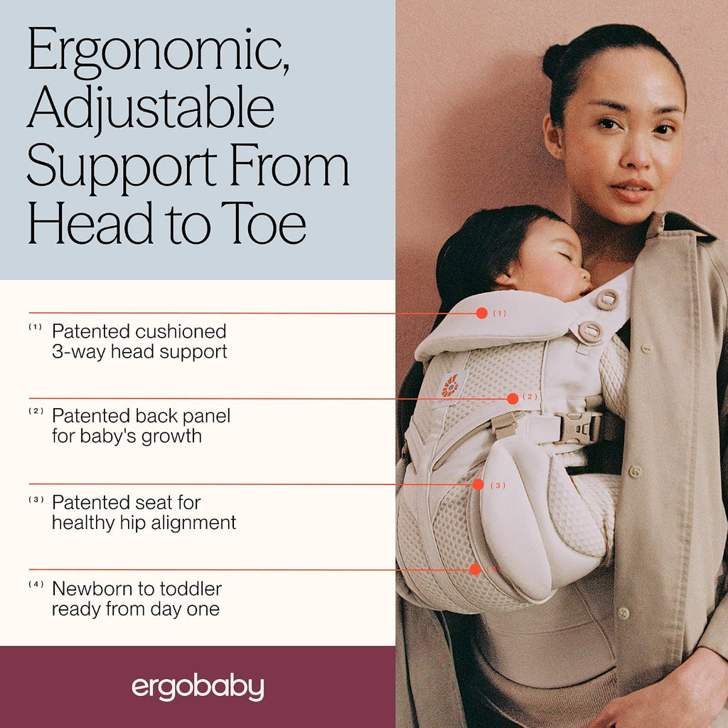 Ergobaby Omni Classic Baby Carrier for Newborn to Toddlers 0-48 Months (7-45 lbs) - 4-Position 100% Premium Cotton Baby Carrier with Ergonomic Support - Pearl Grey