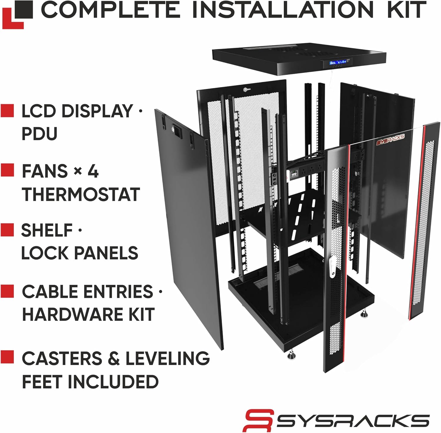 22U Home Server Rack Cabinet – 19' Floor Standing Network Rack, 39' Deep Homelab Rack with Locking Glass Door, Cooling Fans, PDU & Shelf for NAS, Router, Switch and AV Equipment