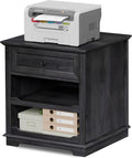 REDAYFUR Lateral File Cabinet 3 Drawer File Cabinet with Charging Station, Printer Stand with Open Adjustable Storage Shelves, Lateral Filing Cabinet for Home Office, Black
